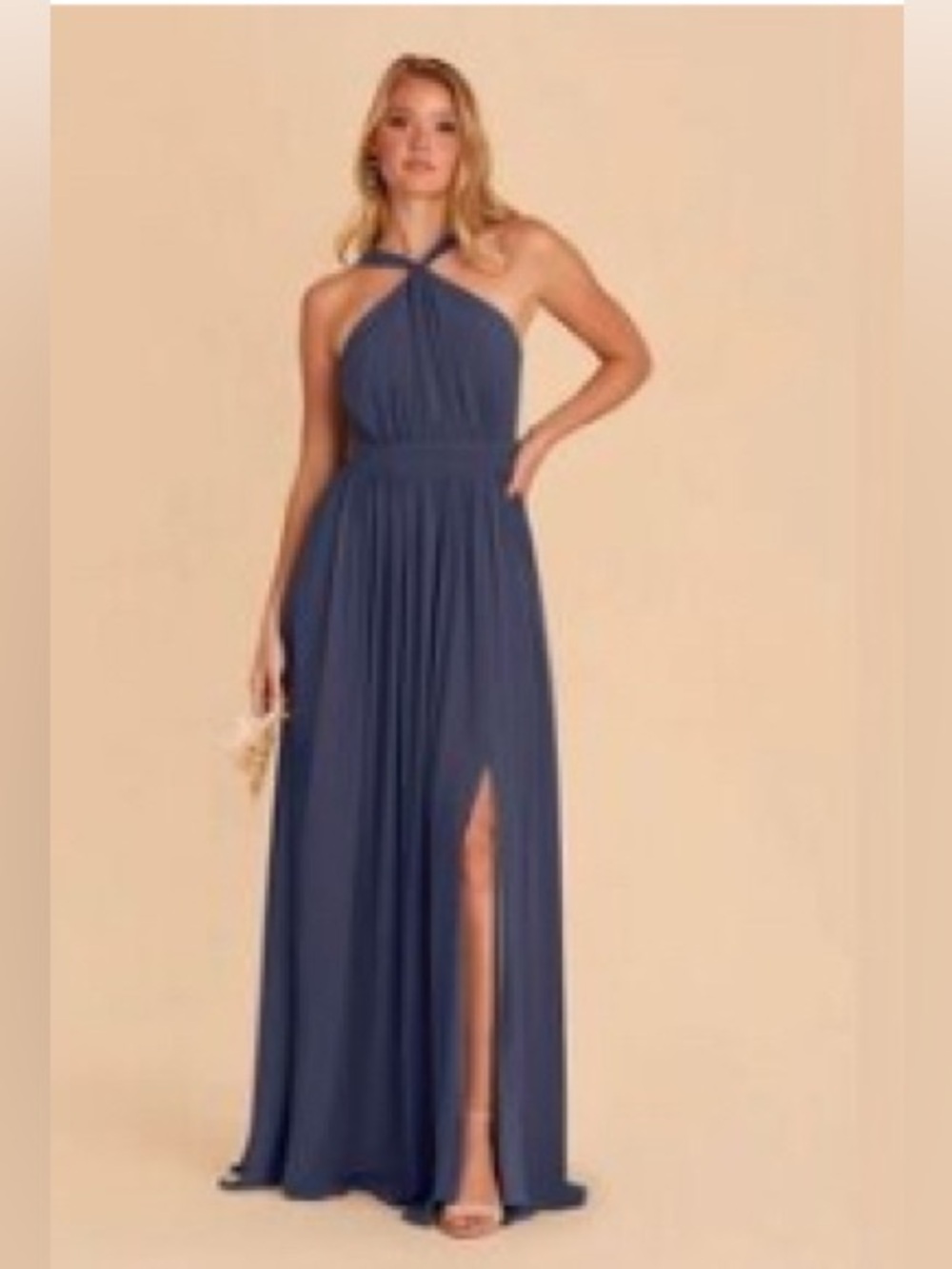 Birdy Grey Halter Kiko Chiffon Dress in Slate Blue